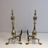 Pair of neo-Gothic bronze and wrought iron andirons