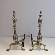Pair of neo-Gothic bronze and wrought iron andirons