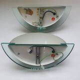 Pair of half-moon wall lights in green metal and plexiglass, 1980s