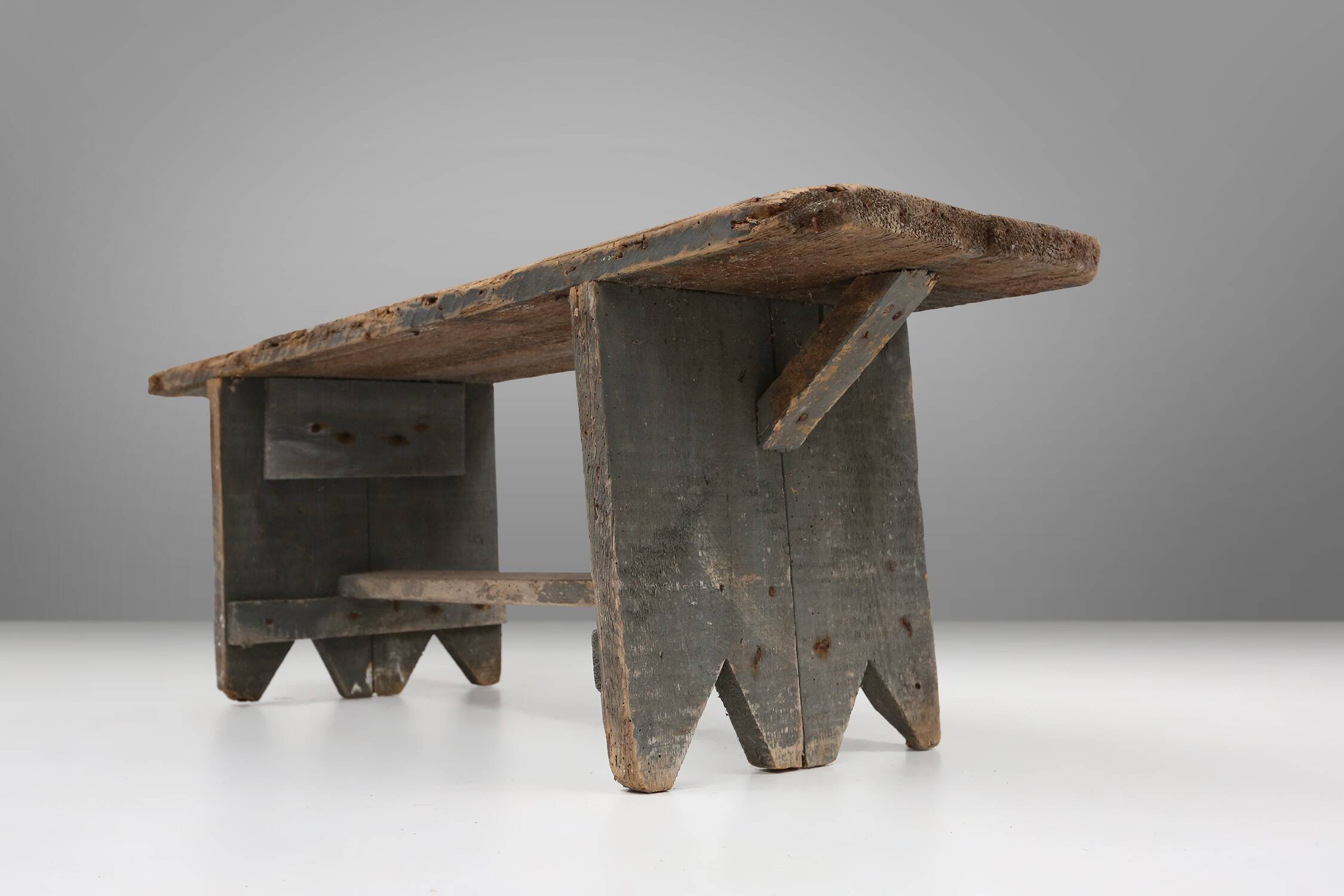 grey wooden bench, France ca 1890