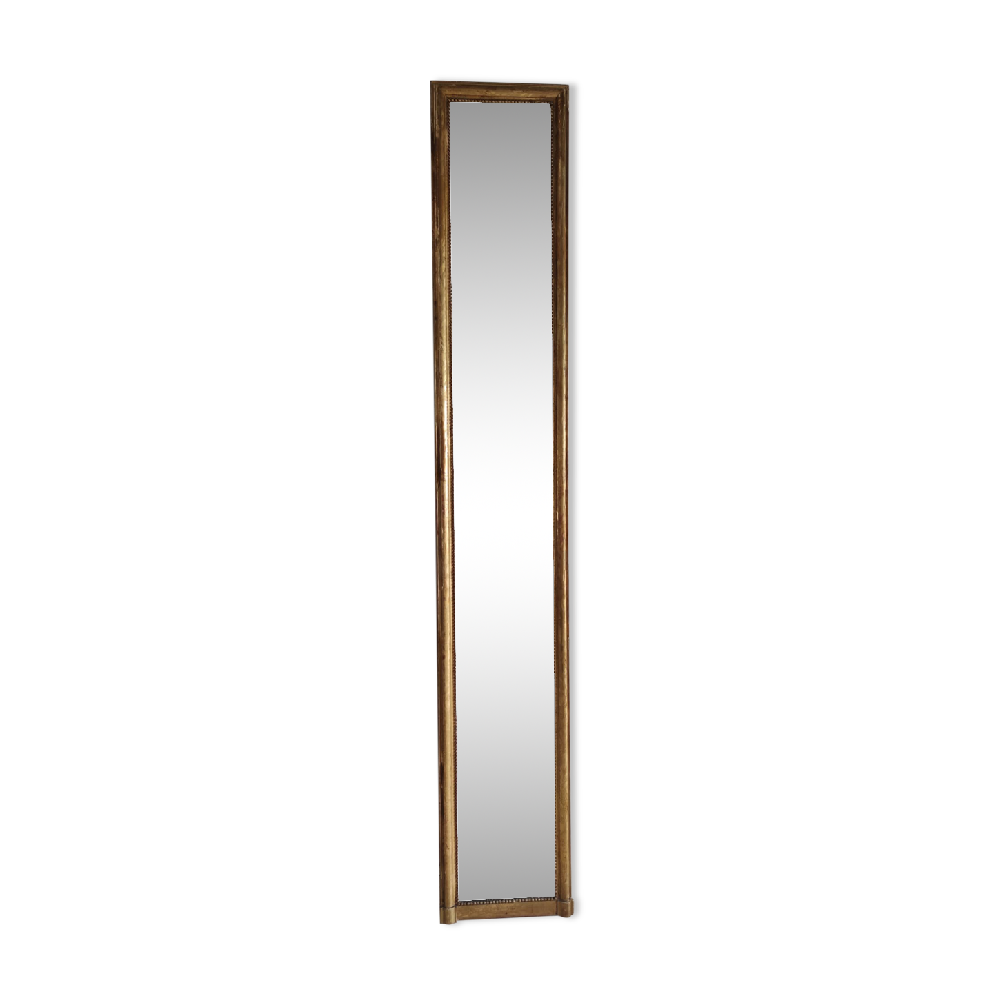 Long wooden mirror and gilded stucco with pearl rays H: 2m45 L: 40cm