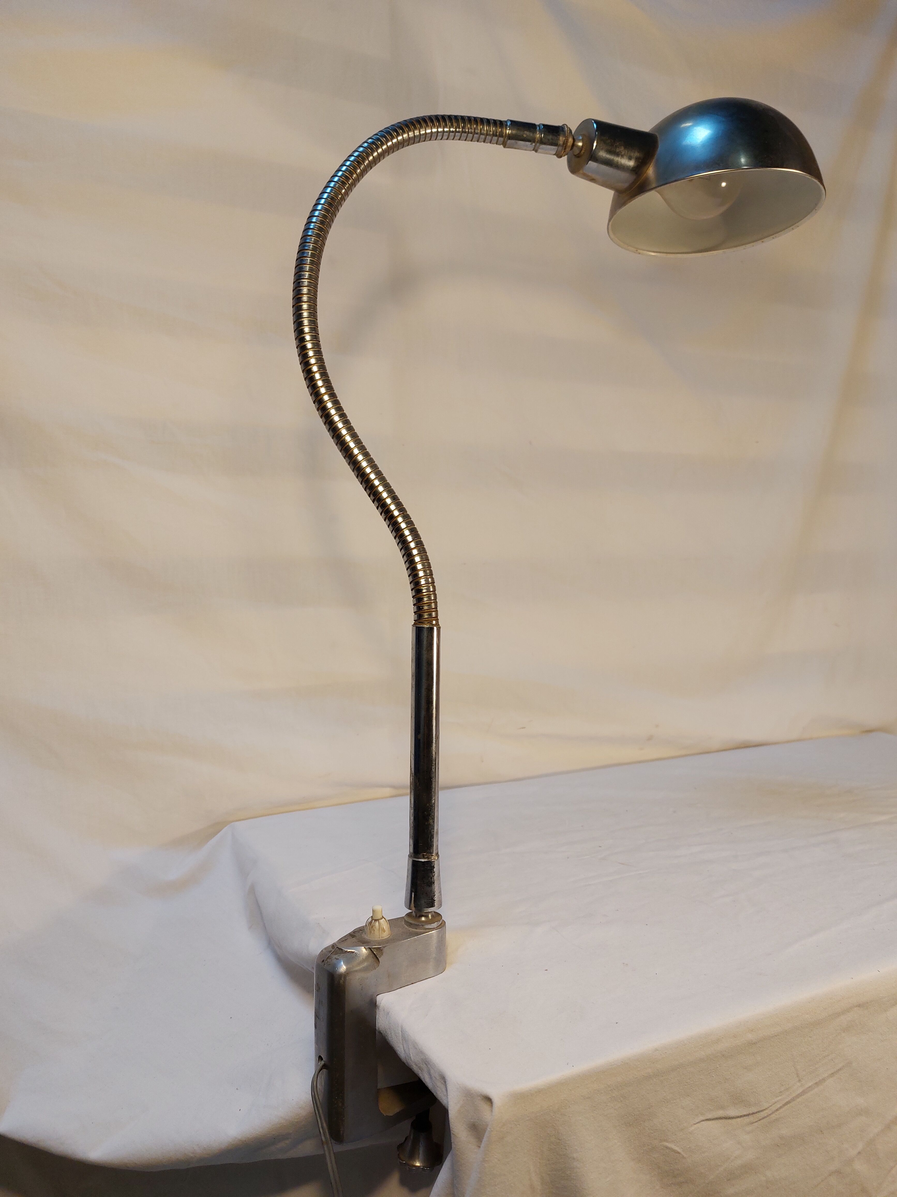Old workshop lamp with ball reflector vice, 50s