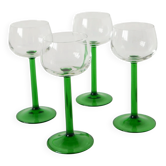 Set of 4 straight stem glasses, dark green, made in France, Luminarc, 1970.