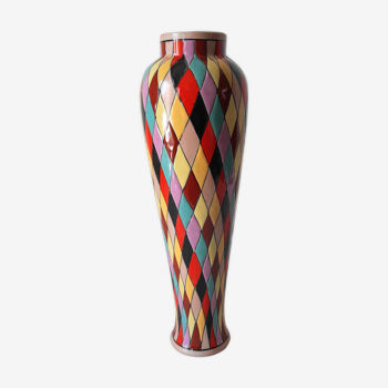 Vase italien en ceramique a decor arlequin des années 50