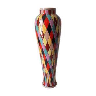 Italian ceramic vase with harlequin decor from the 50s