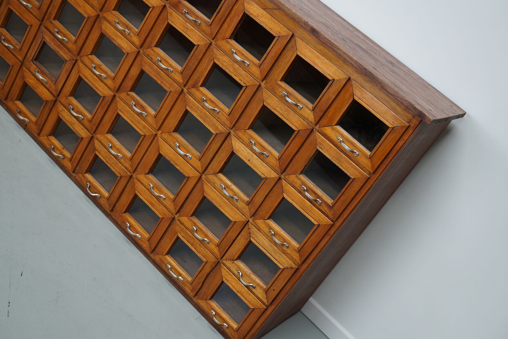 Vintage Dutch Oak Haberdashery Shop Cabinet / Vitrine, 1950s