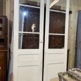 Double porte d'intérieur vitrée en sapin du début XXème - 2m44 x 1m48