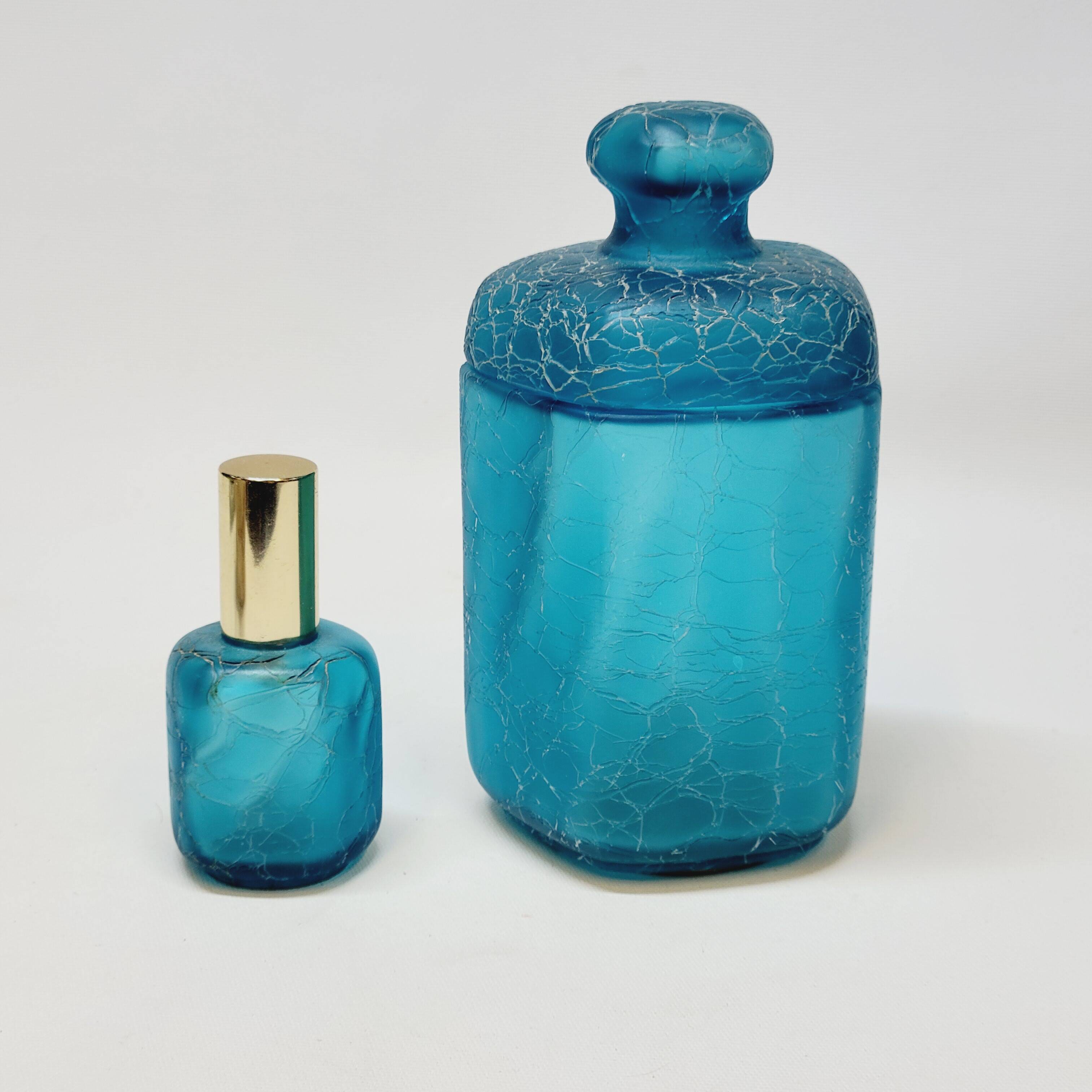 Franck Ma Toilet Box and Spray Bottle in Turquoise Blue Cracked Glass
