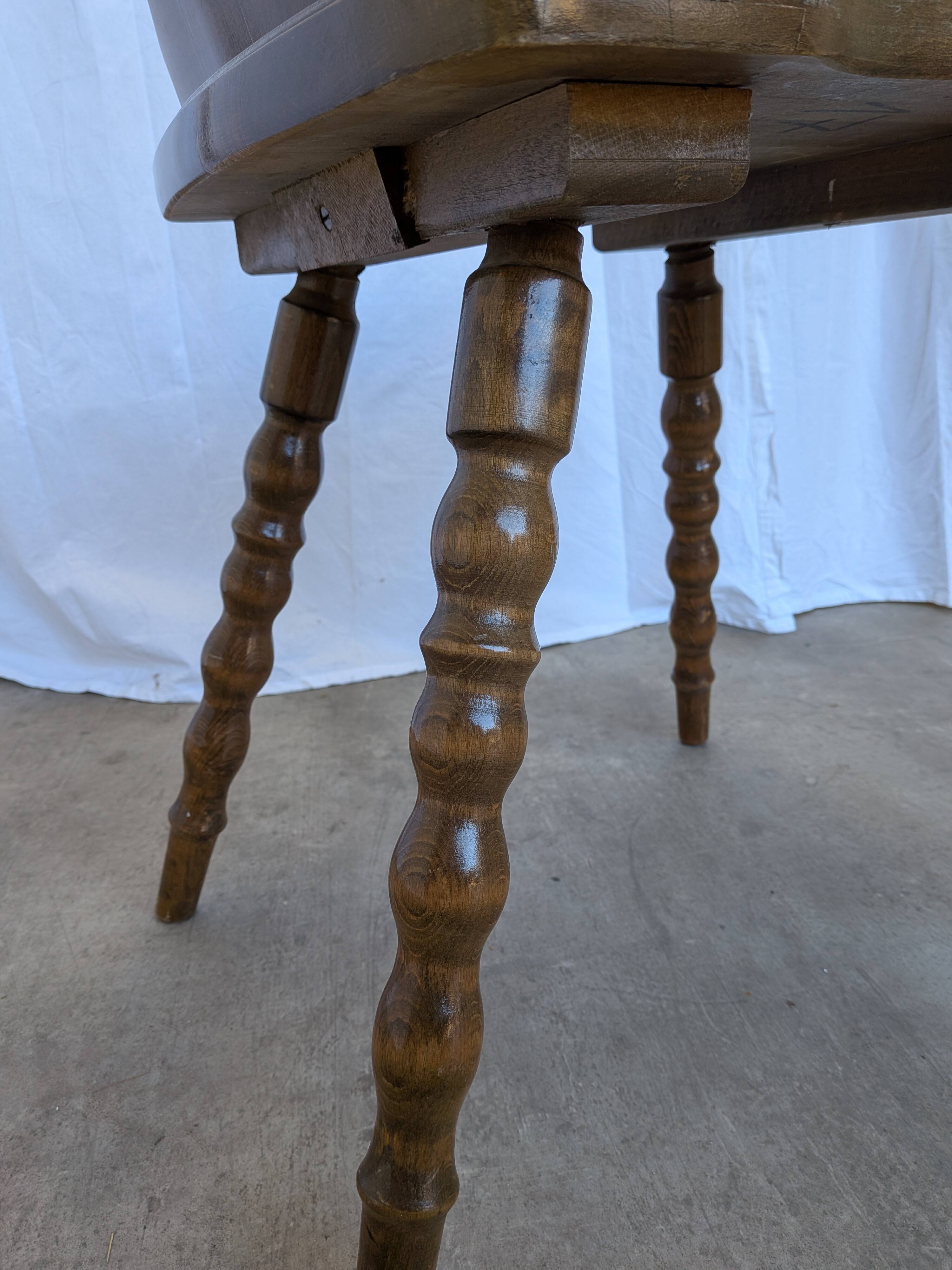 Vintage Tyrolean Heart Cutout Wooden Dining Chair / Bobbin-turned Legs