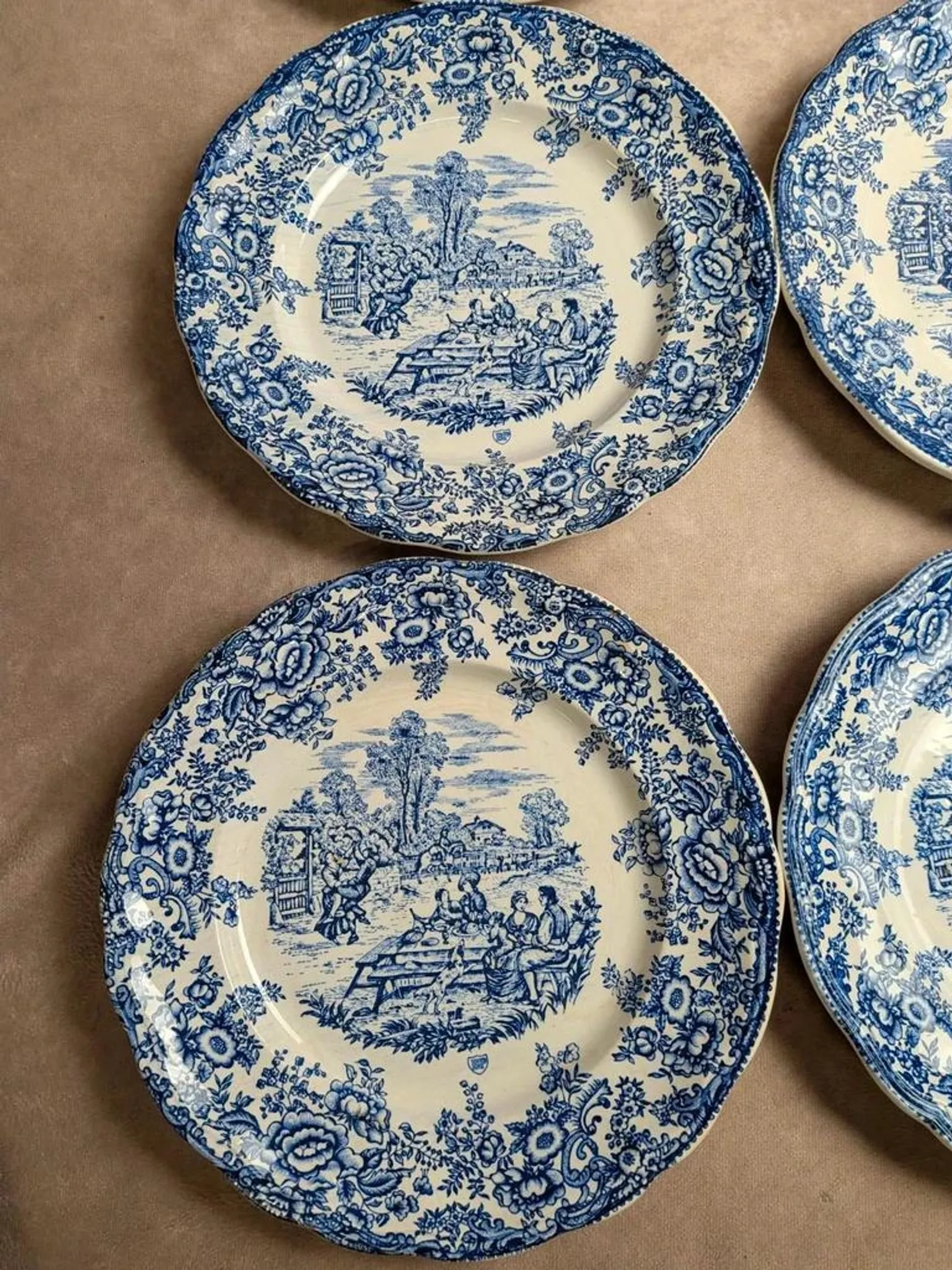 Set of 12 flat plates Terre de fer BP – Blue toile de Jouy pattern