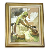 MERIEL-BUSSY, gouache Young girl with an earthenware pot signed 20th century