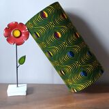 solid wood Scandinavian base lamp, hypnotic printed lampshade