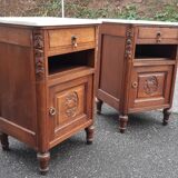 Solid oak and marble bedside tables