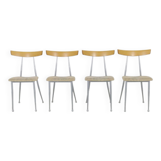 4x Dining Chair in Metal & Wood with rattan seats