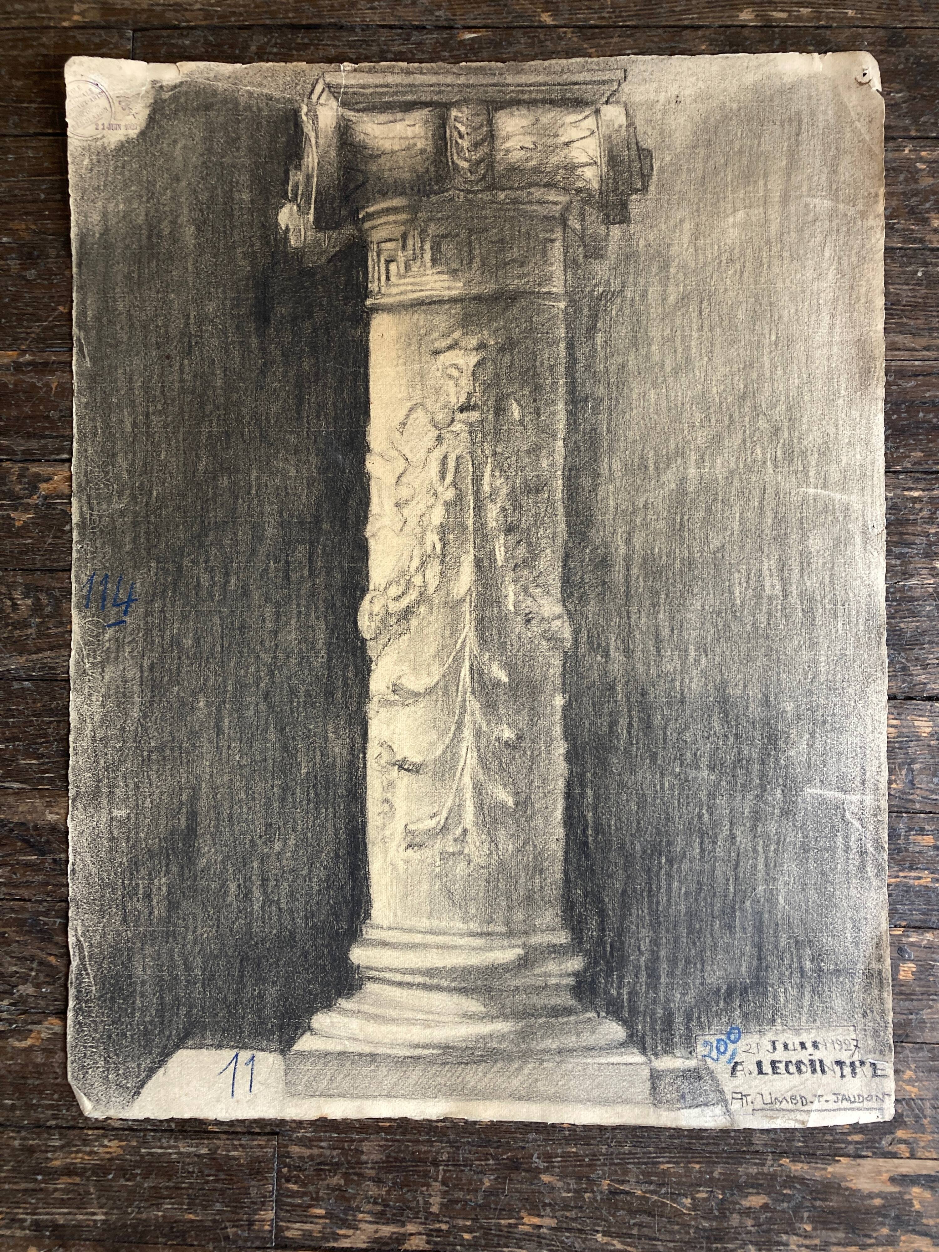 Neoclassical study charcoal plaster column atelier des beaux arts 1927
