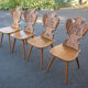 Set of 4 carved wooden stepladder chairs, pharmacy, brutalist, mountain style