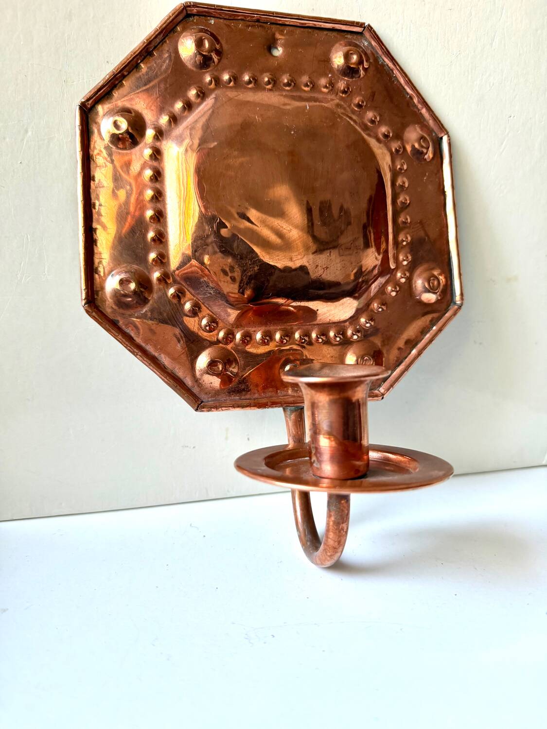 Scandinavian Antique Wall Candle Holder Sconce in Copper