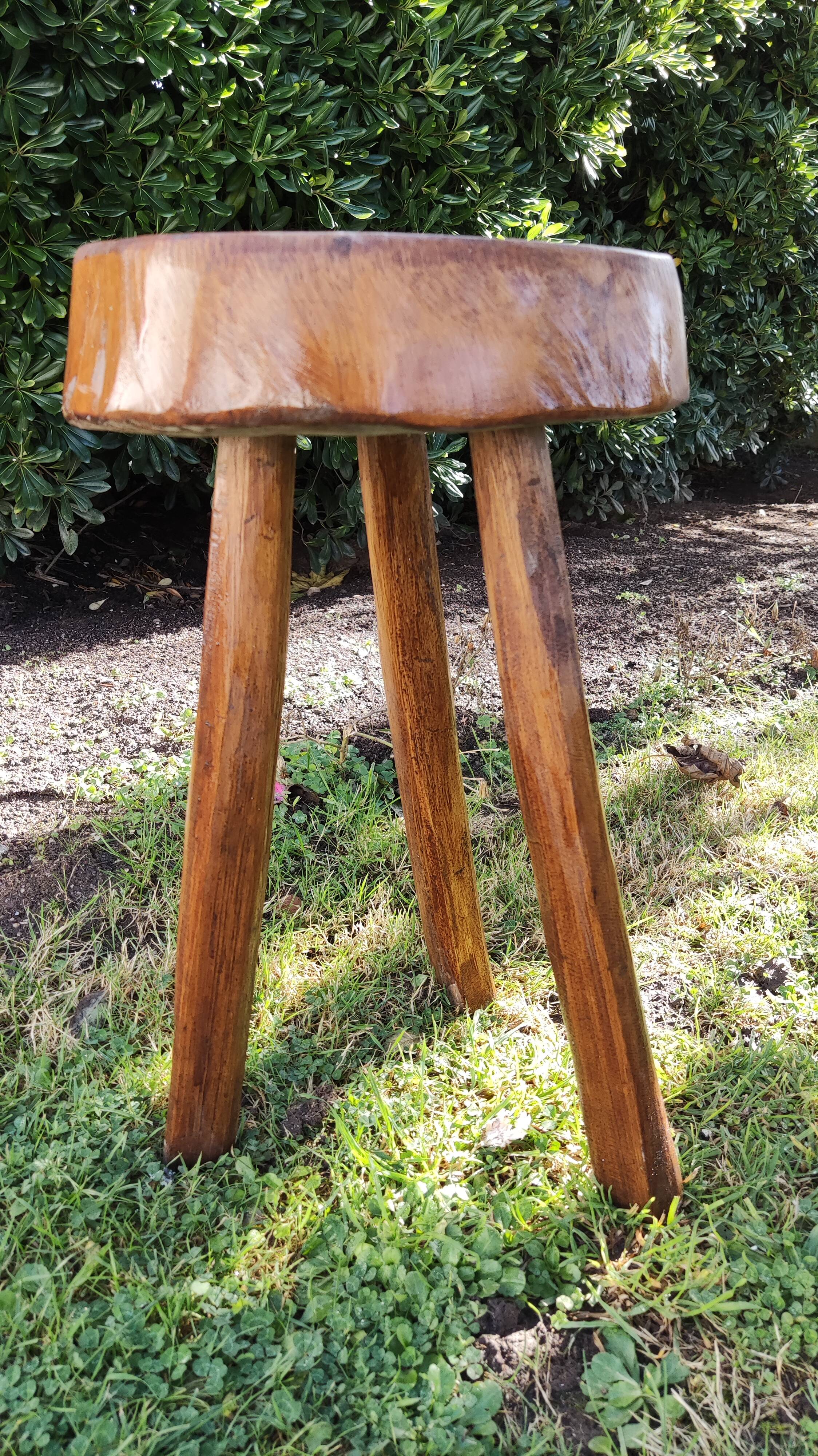 Rustic wood tripod stool