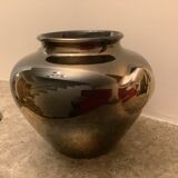 Old gilded brown iridescent vase W Germany handles scallops