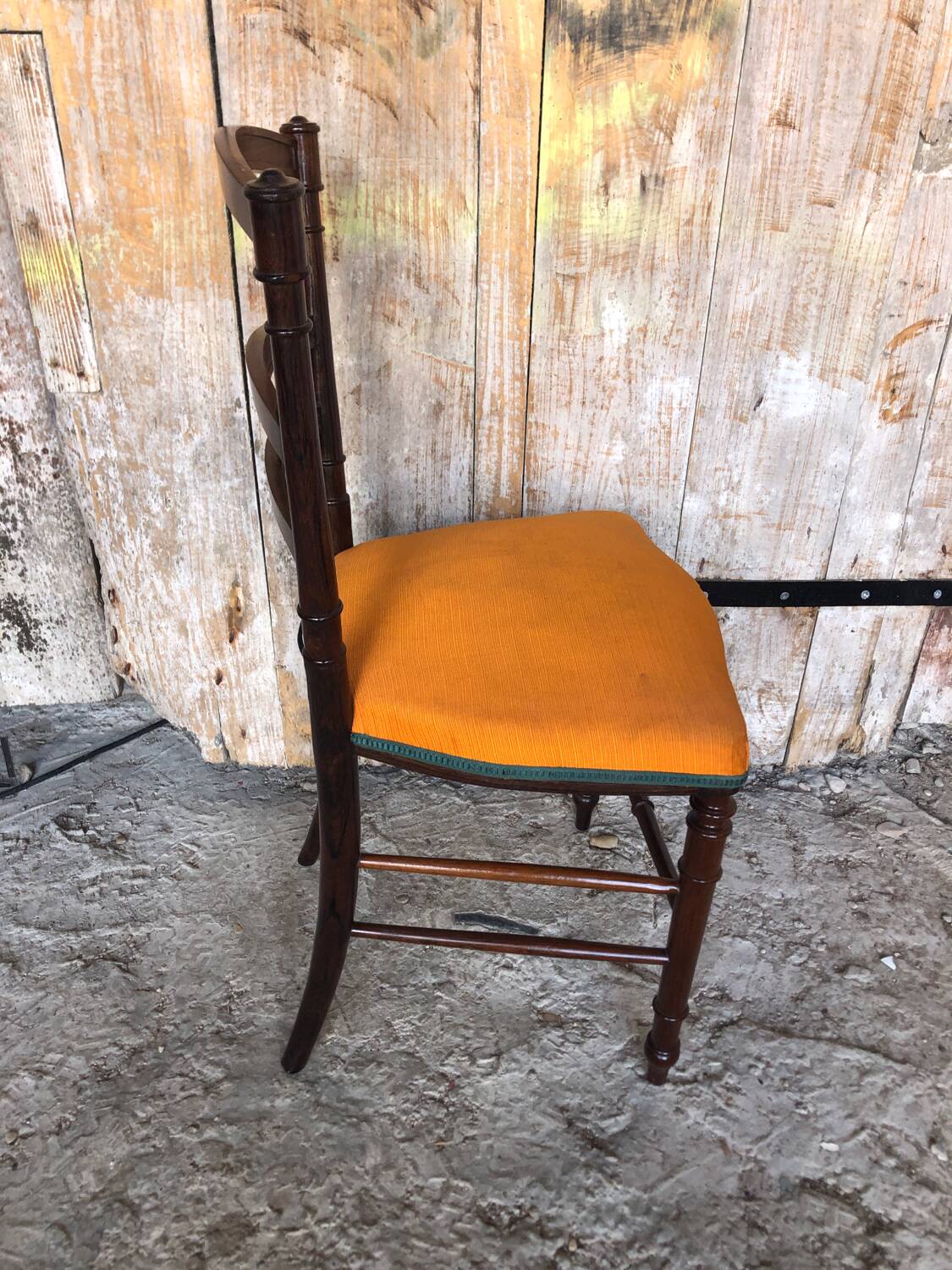 Napoleon 3 style chair black wood & vintage orange fabric