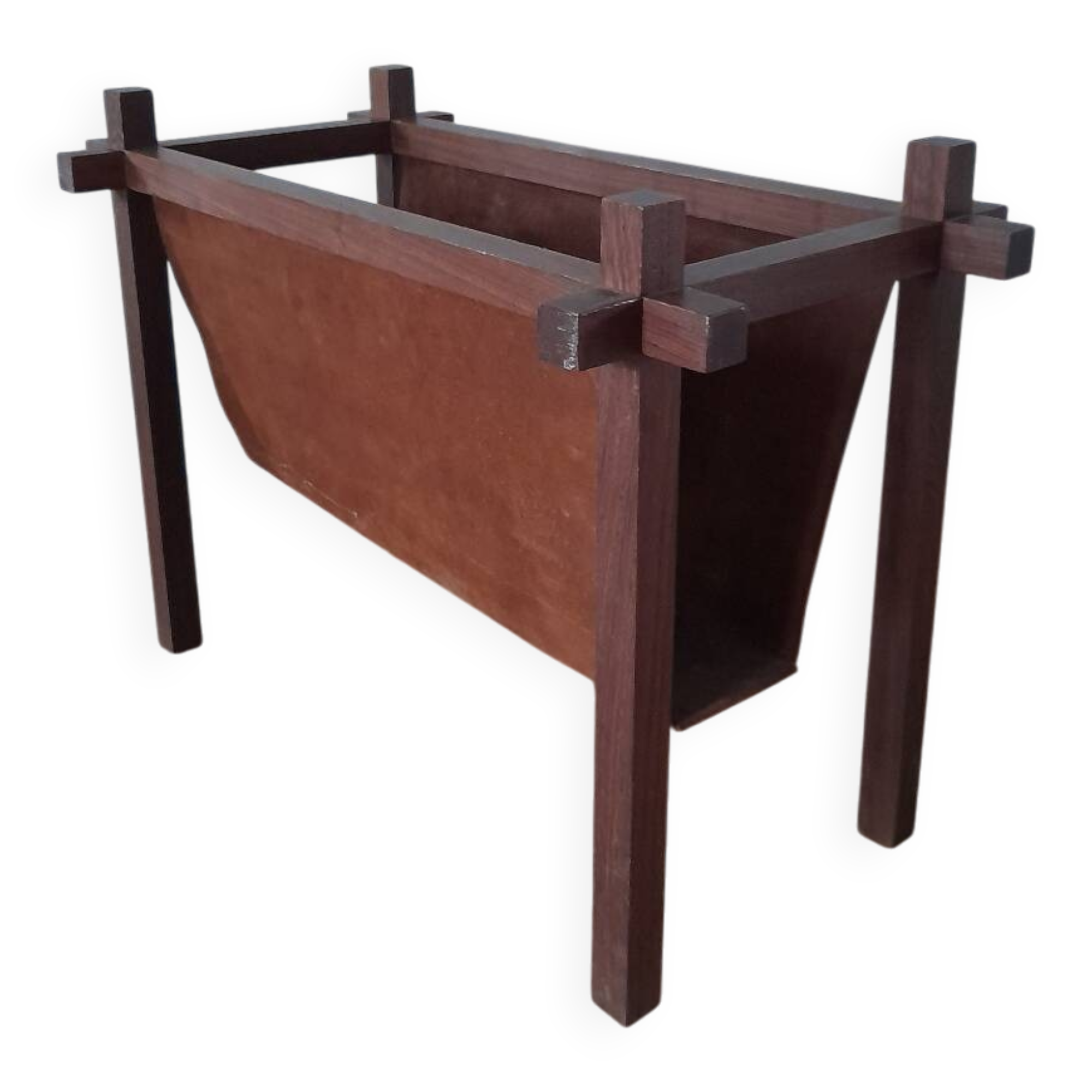 Danish Skjøde Skjern teak and suede magazine rack