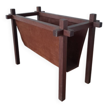 Danish Skjøde Skjern teak and suede magazine rack