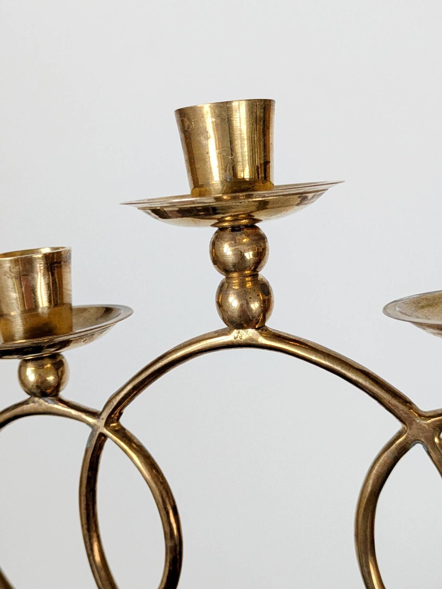 Vintage brass floor chandelier, 3-branch candle holders