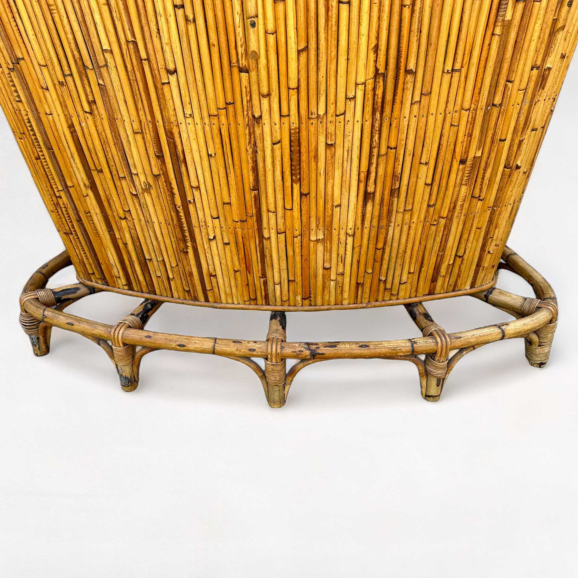 Bamboo and rattan tiki cocktail bar with stools, set of 3, 1960s