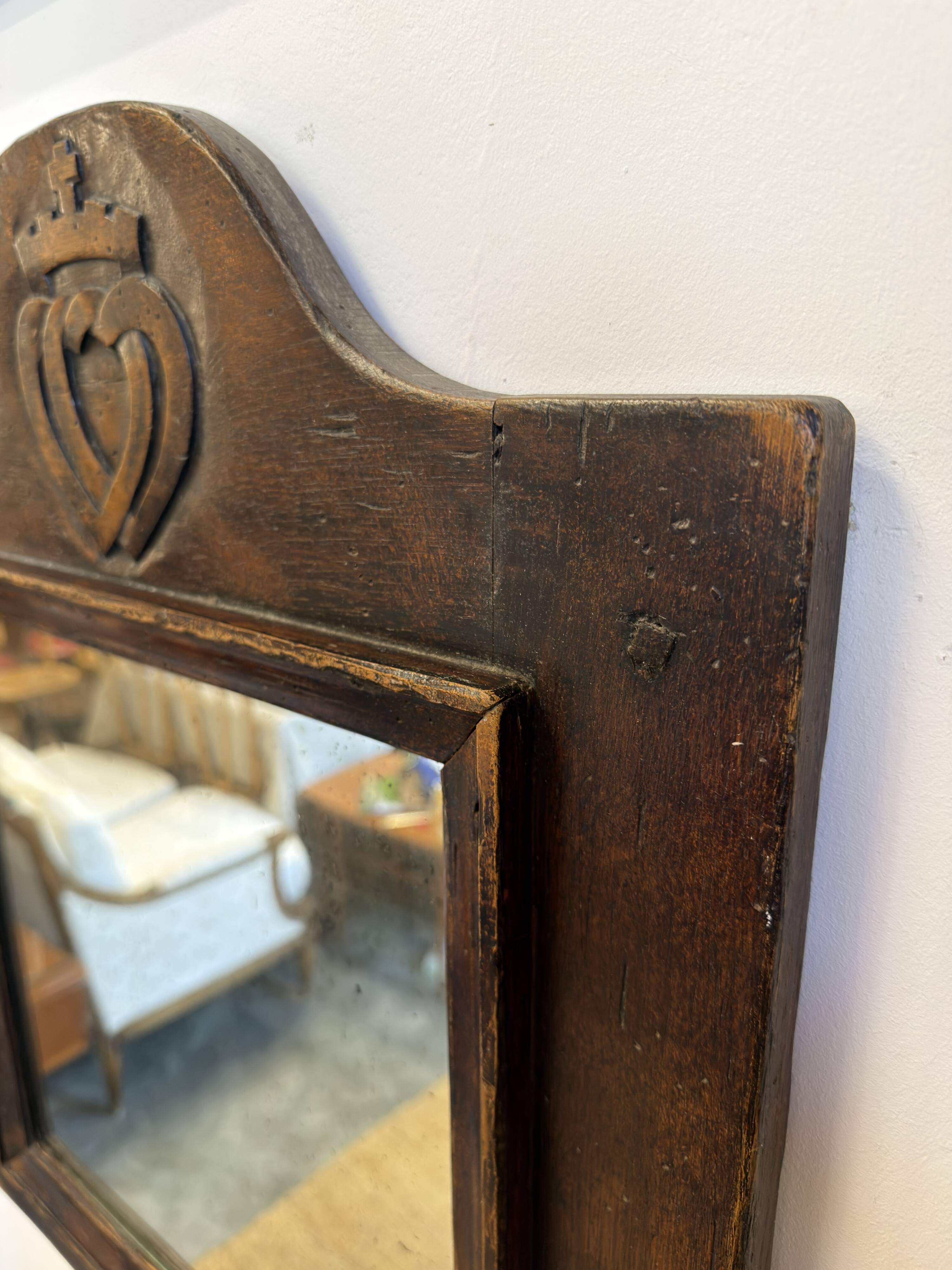 Antique carved wooden mirror – Sacred Heart decoration – 19th century