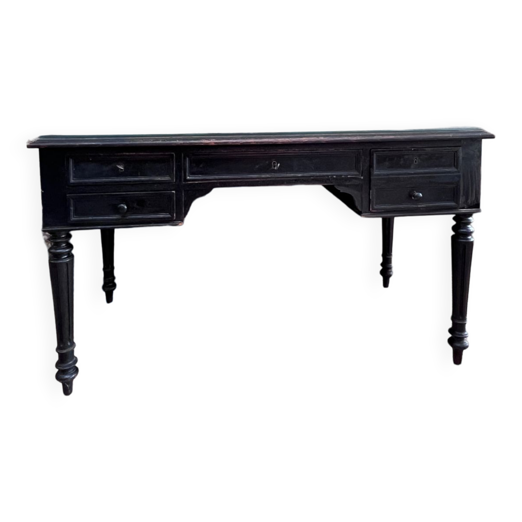 Bureau XIXeme laqué noir et sous main verre biseauté
