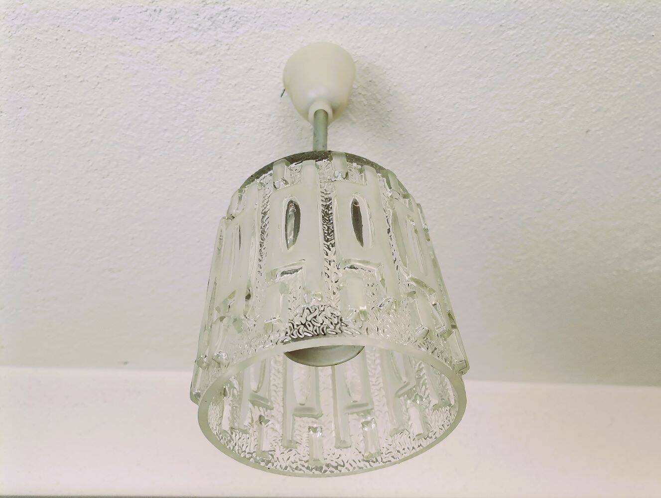 Minimalist simple glass hanging lamp USSR 1970s