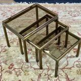 Set of 3 brass nesting tables by Guy Lefevre for Maison Jansen