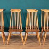 Retro Blonde Elm Model 444 Grand Plank Dining Table & 8 Goldsmith Dining Chairs