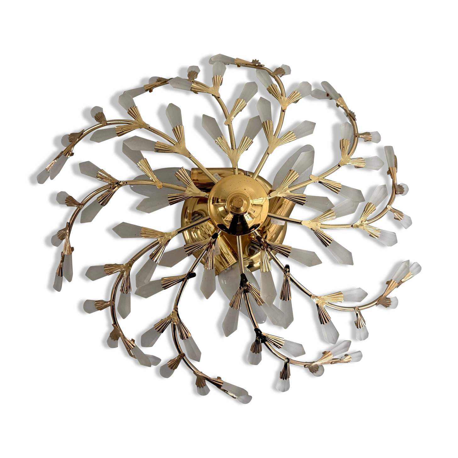 Flush mount Flower Design in crystal glass and gilded metal, 1980s, Germany