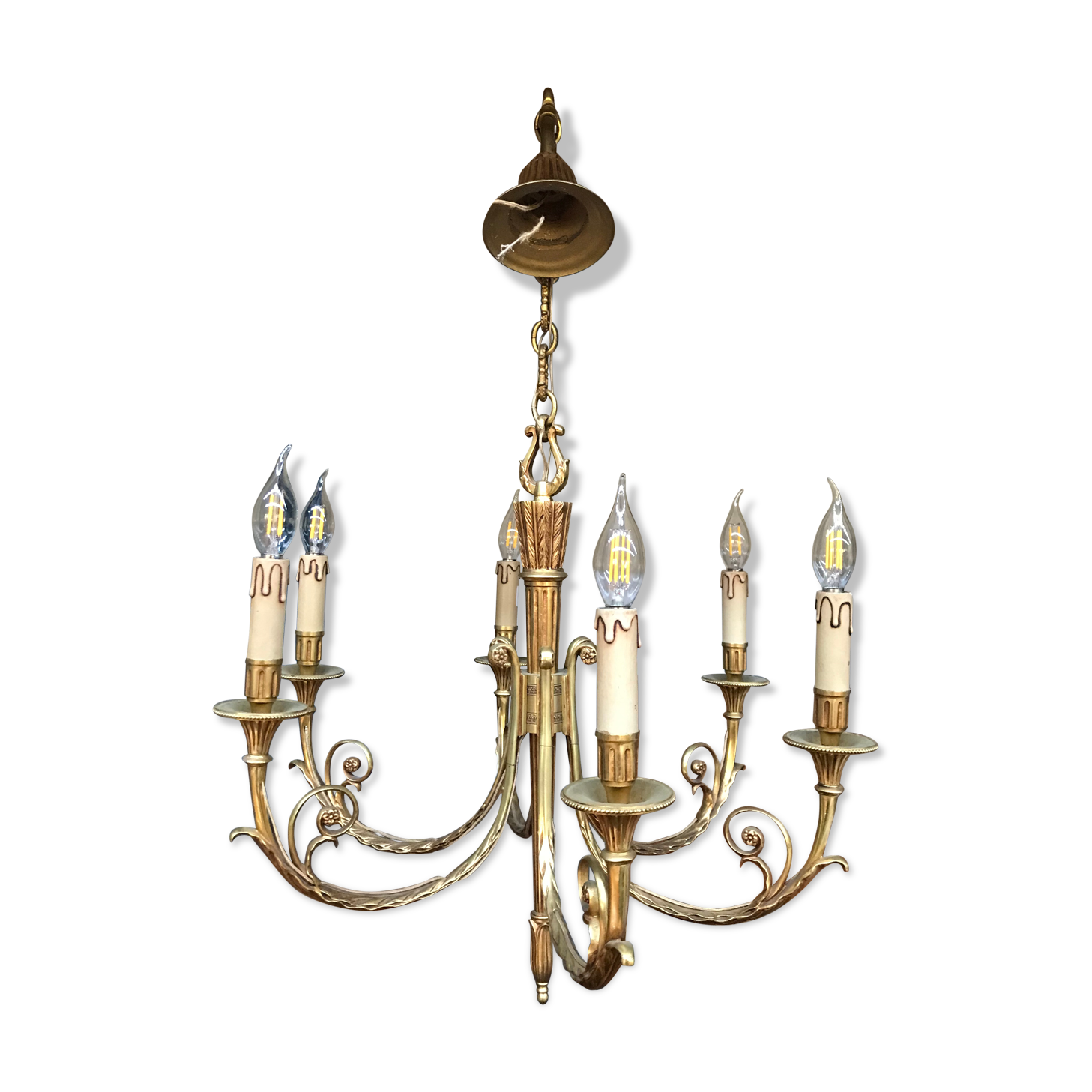 6-light bronze chandelier Louis XVI