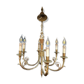 Lustre bronze à 6 lumières Louis XVI