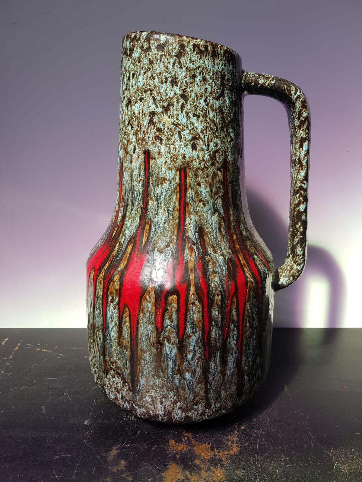 Ancient west germany ceramics multicolor enamel vase - anse vintage