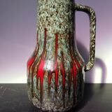 Vase west germany céramique émaillée multicolore + anse vintage