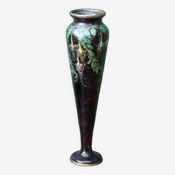 Enameled vase, art nouveau, Limoges, Jules Sarlandie