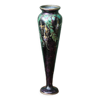 Enameled vase, art nouveau, Limoges, Jules Sarlandie