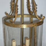 Antique glass and brass lantern pendant light, 3 lights