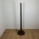 Pied de lampe de sol en bois tourné , 1980
