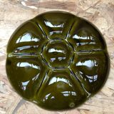 Set of 6 old vintage green ceramic Gien oyster plates