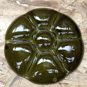 Set of 6 old vintage green ceramic Gien oyster plates