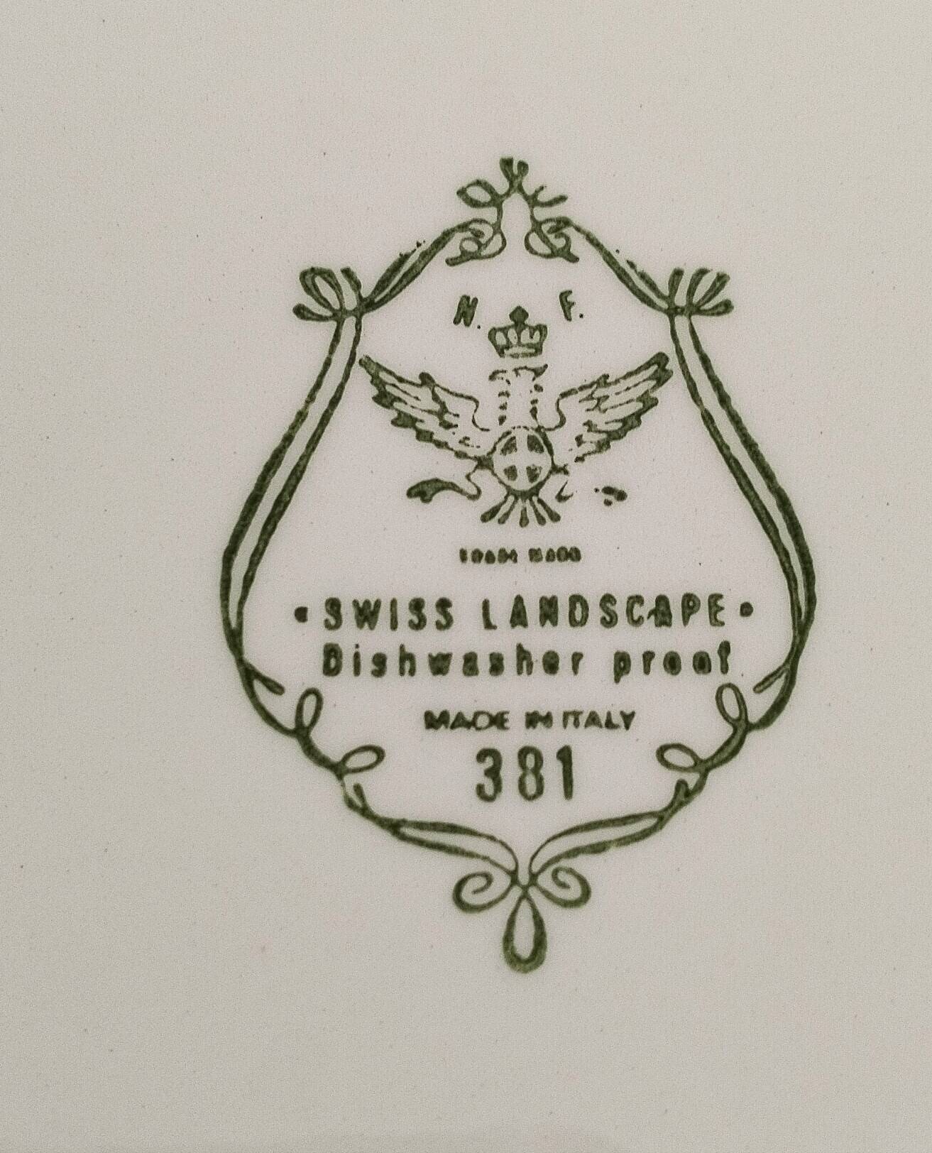 2 Italian English porcelain dinner plates: Swiss Landscape