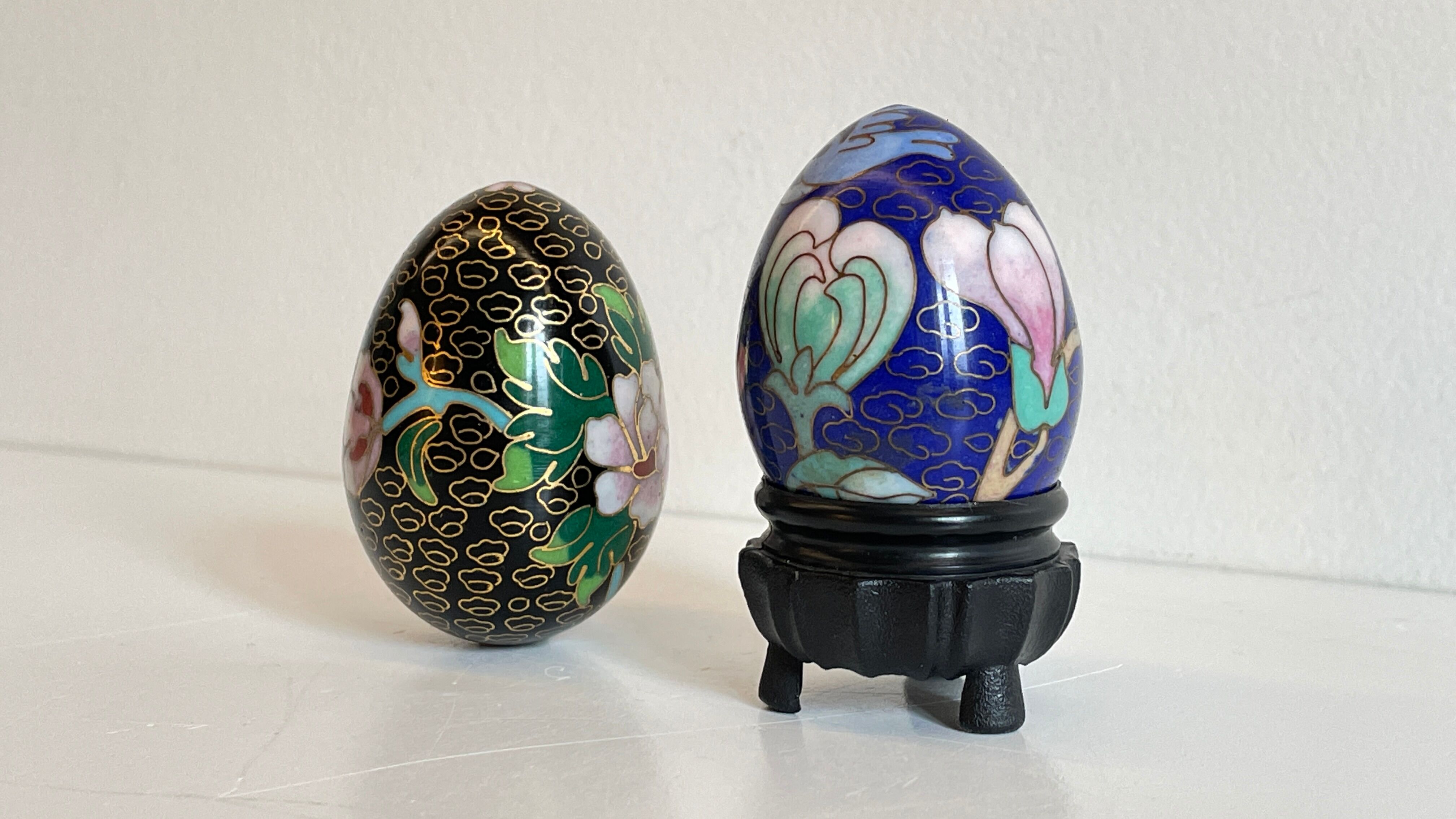 Vintage cloisonné enamelled eggs