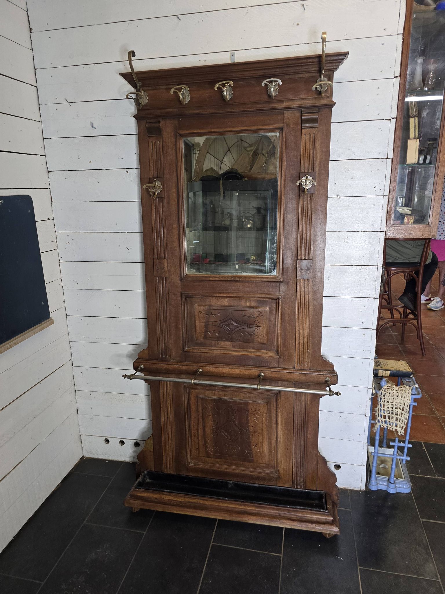 Old locker room or coat rack in walnut