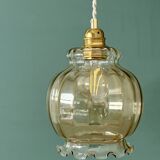XL vintage globe pendant light in amber glass