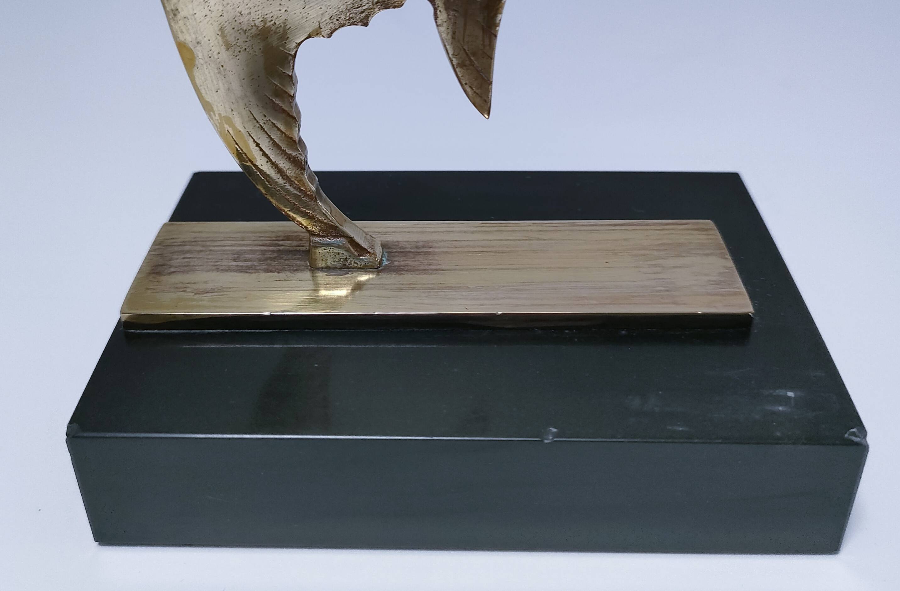 Pair of designer black marble bronze fish bookends