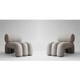 Pair of contemporary armchairs - taupe color - sun-resistant fabric